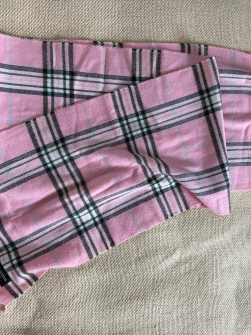 100% Cashmere Scarf Pink Plaid Tartan Fringe Made in Scotland